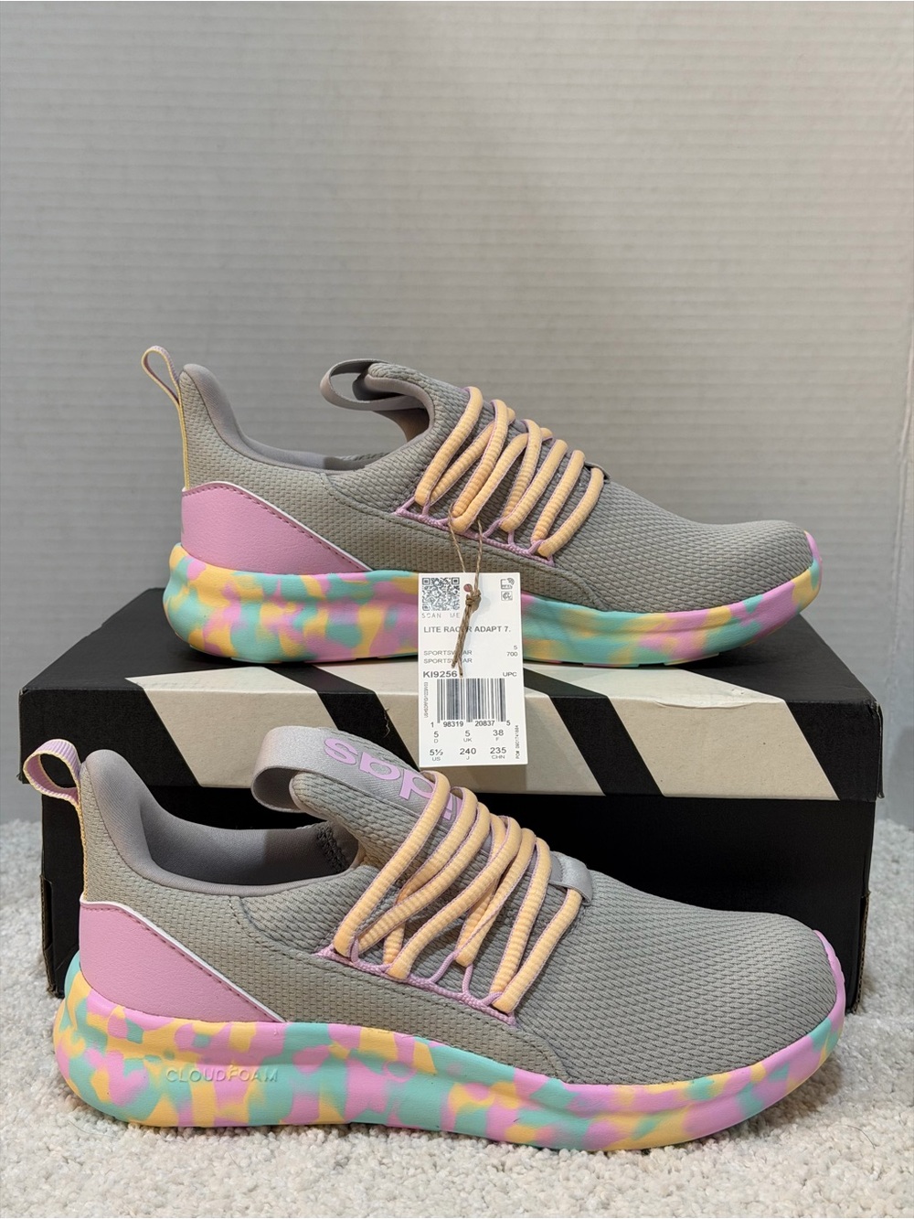 ✨$80 Retail!✨ Adidas Lite Racer Adapt 7.0 Kids Sneakers with Multicolor Sole